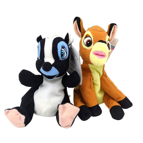 Bambi Flower Mini 7" Bean Bag Plush Deer Skunk NWT Disney Store Stuffed Animals - Picture 1 of 3